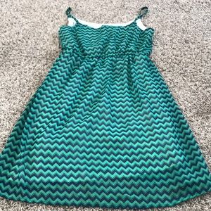 Green and navy chevron dress